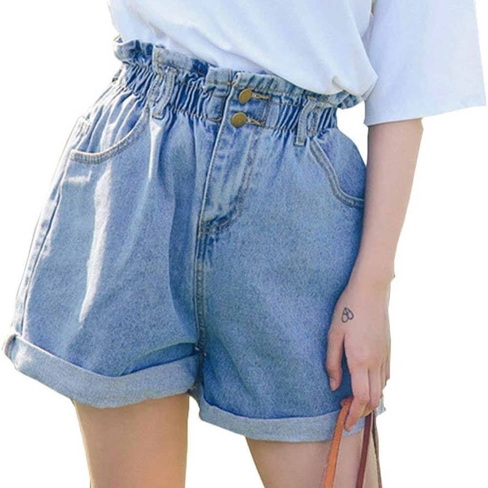 New with tags High Waisted Paper Bag Blue Denim Shorts
